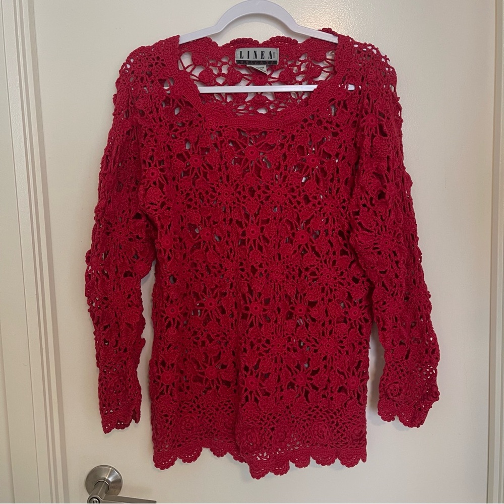 Oversized Vintage Floral Crocheted Sweater!